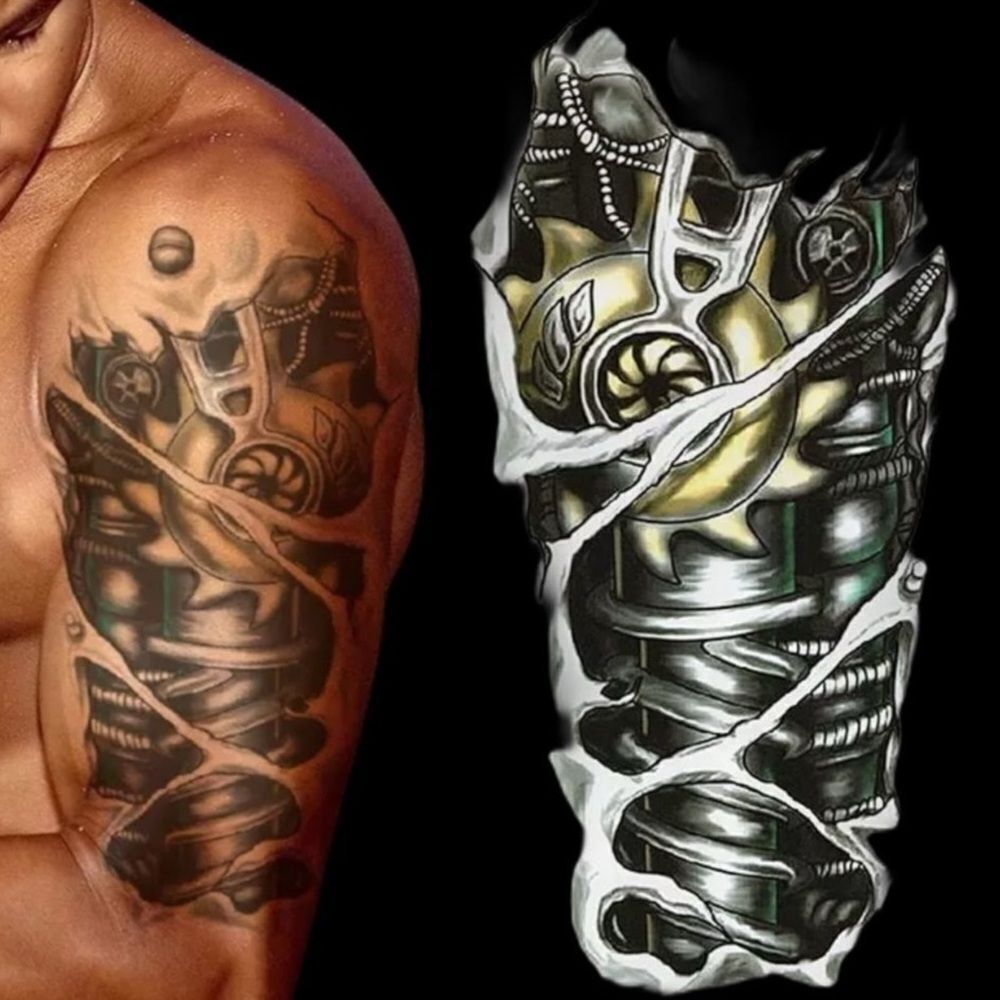 Mechanical Gears Large Temporary Tattoo - NEW